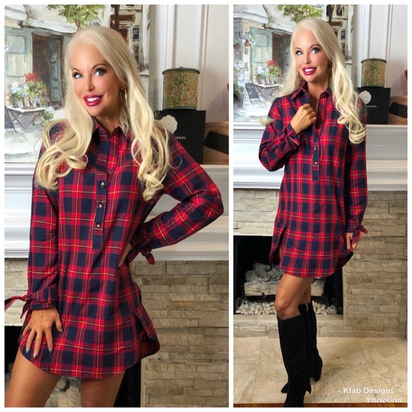 ❤️LAST 1! Plaid Hi Lo Wrist Tie Tunic Dress! - Picture 2 of 6